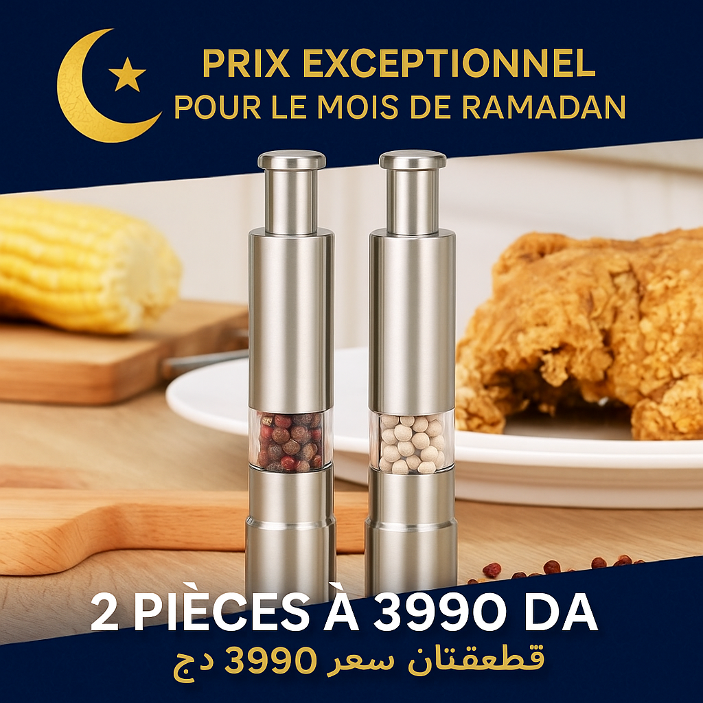 Moulin à épices en inox – Pack de 2 (Bouton poussoir)