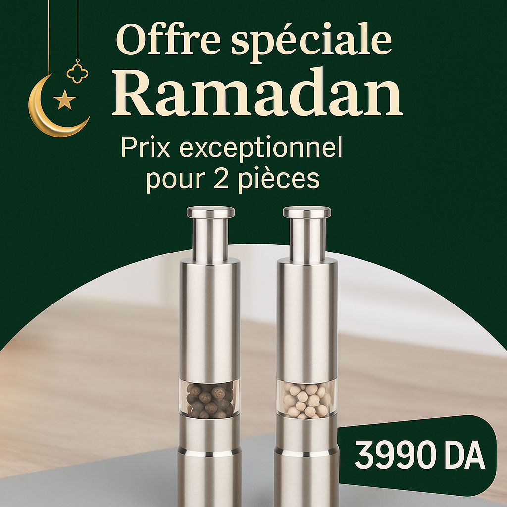 Moulin à épices en inox – Pack de 2 (Bouton poussoir)