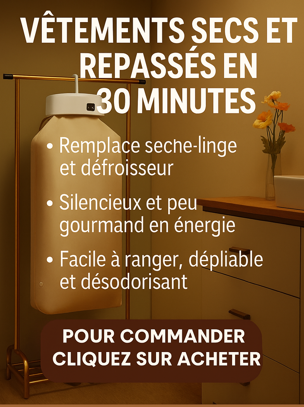 Sèche-linge intelligent pliable — Séchage rapide en 30 min & vêtements sans plis